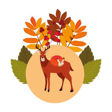 tilki ve geyik memeli mutlu sonbahar sezonu tasarımı