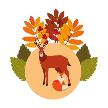tilki ve geyik memeli mutlu sonbahar sezonu tasarımı