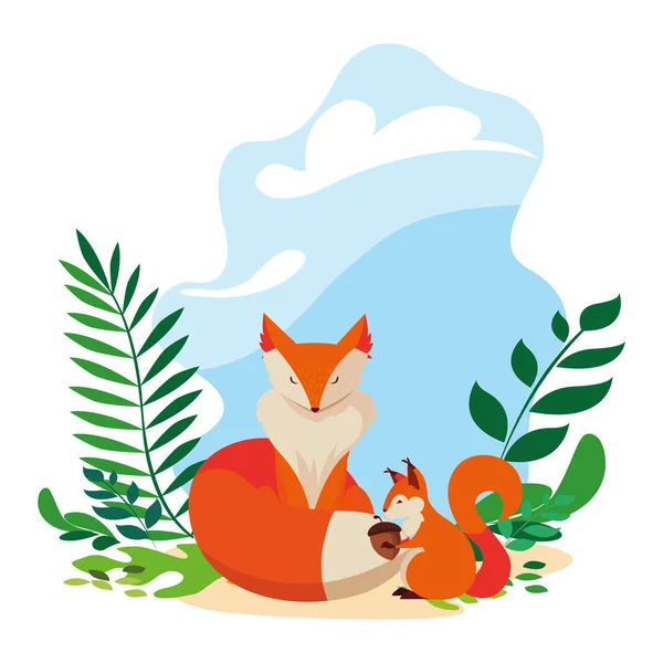 tilki ve sincap mutlu sonbahar sezonu tasarımı