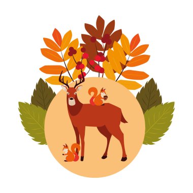 geyik ve sincap mutlu sonbahar sezonu tasarımı