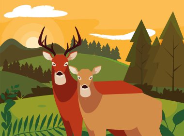 geyik mutlu sonbahar sezonu düz tasarım