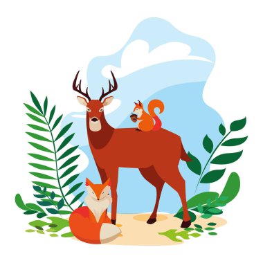 geyik tilki ve sincap mutlu sonbahar sezonu