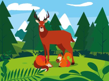 geyik tilki ve sincap mutlu sonbahar sezonu