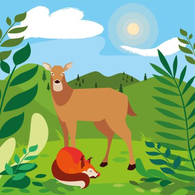 tilki ve geyik mutlu sonbahar sezonu tasarımı