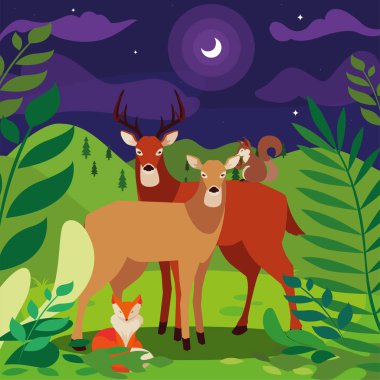 geyikler tilki ve sincap mutlu sonbahar sezonu