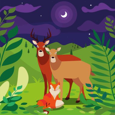 geyikler ve tilki mutlu sonbahar sezonu