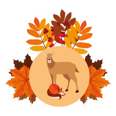 tilki ve geyik memeli mutlu sonbahar sezonu tasarımı