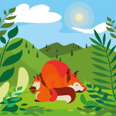 tilki ve sincap mutlu sonbahar sezonu tasarımı