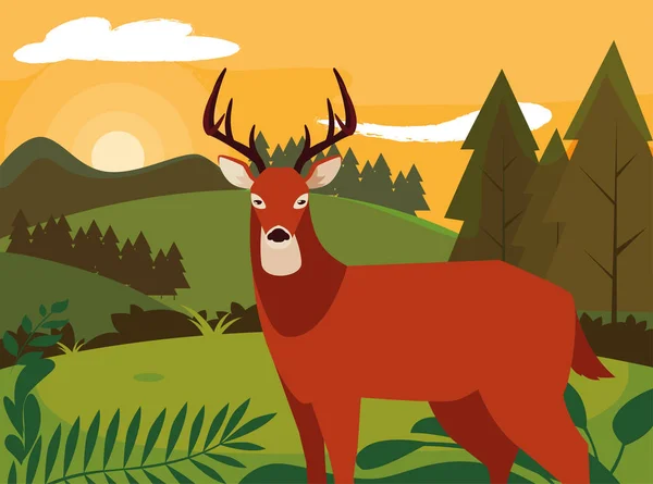 Deer szczęśliwy jesień sezon płaski — Wektor stockowy