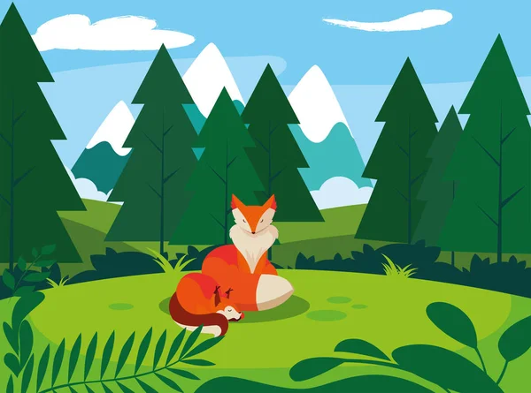 Αλεπού θηλαστικό ευτυχισμένη φθινόπωρο σεζόν επίπεδη σχεδίαση — Διανυσματικό Αρχείο