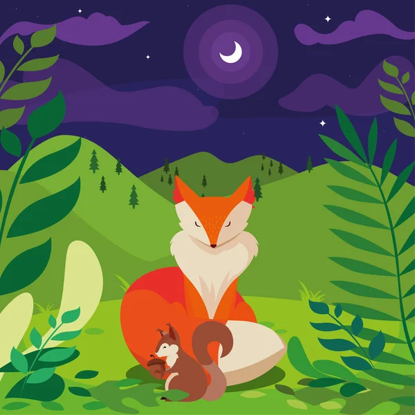 tilki ve sincap mutlu sonbahar sezonu tasarımı