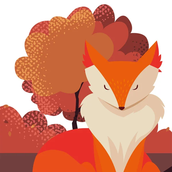 Fox mammal happy autumn season flat design — Stock Vector