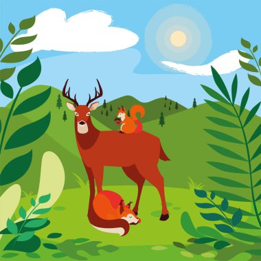 geyik tilki ve sincap mutlu sonbahar sezonu