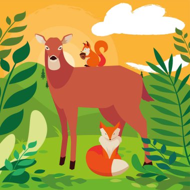 geyik tilki ve sincap mutlu sonbahar sezonu