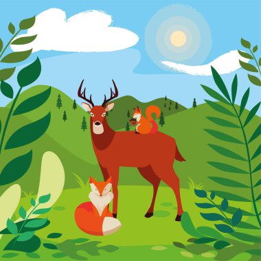 geyik tilki ve sincap mutlu sonbahar sezonu