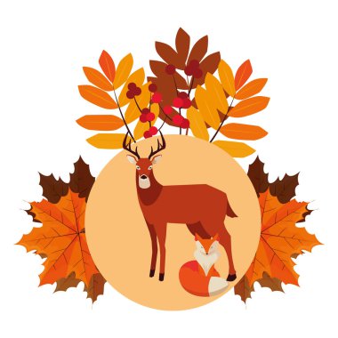 tilki ve geyik memeli mutlu sonbahar sezonu tasarımı