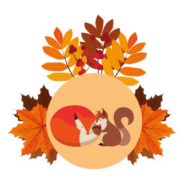 tilki ve sincap mutlu sonbahar sezonu tasarımı