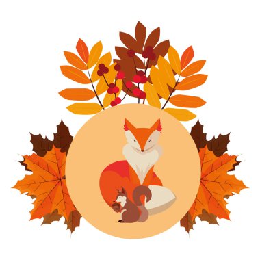 tilki ve sincap mutlu sonbahar sezonu tasarımı