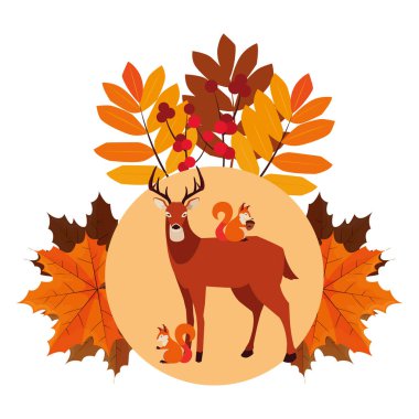 geyik ve sincap mutlu sonbahar sezonu tasarımı