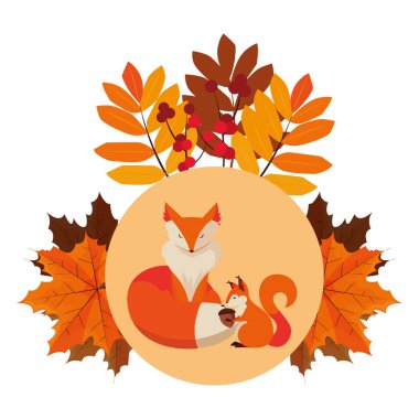 tilki ve sincap mutlu sonbahar sezonu tasarımı