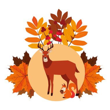 geyik ve sincap mutlu sonbahar sezonu tasarımı