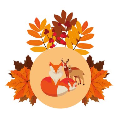 tilki ve geyikler mutlu sonbahar sezonu tasarımı