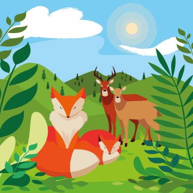 tilki ve geyikler mutlu sonbahar sezonu tasarımı