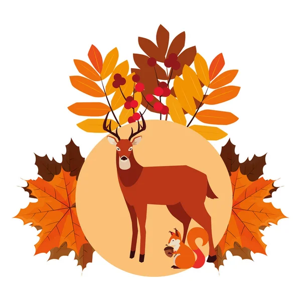 geyik ve sincap mutlu sonbahar sezonu tasarımı