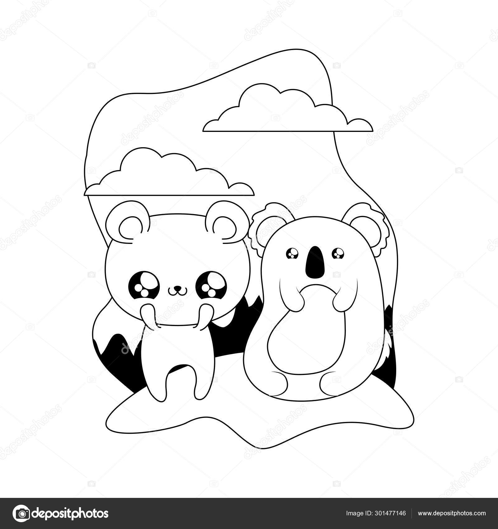 Cute Bear With Koala Baby Animals Kawaii Style Vector Image By C Djv Vector Stock