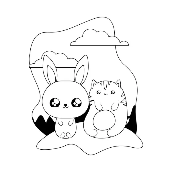 Schattige kat baby met Bunny dieren kawaii stijl — Stockvector