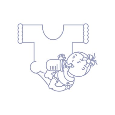 şişe süt ve bebek için giysi ile sevimli bebek kız