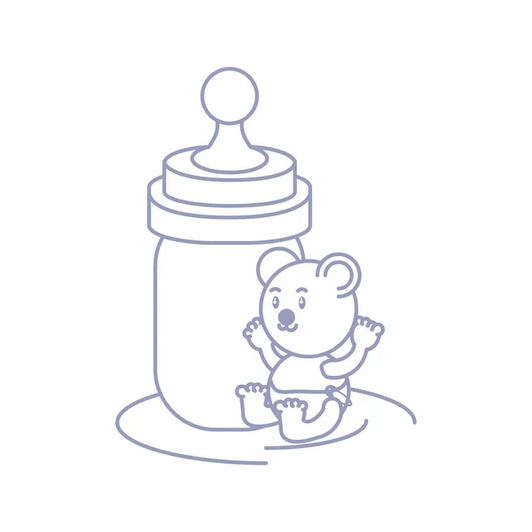 Bébé ours mignon animal et biberon lait — Image vectorielle