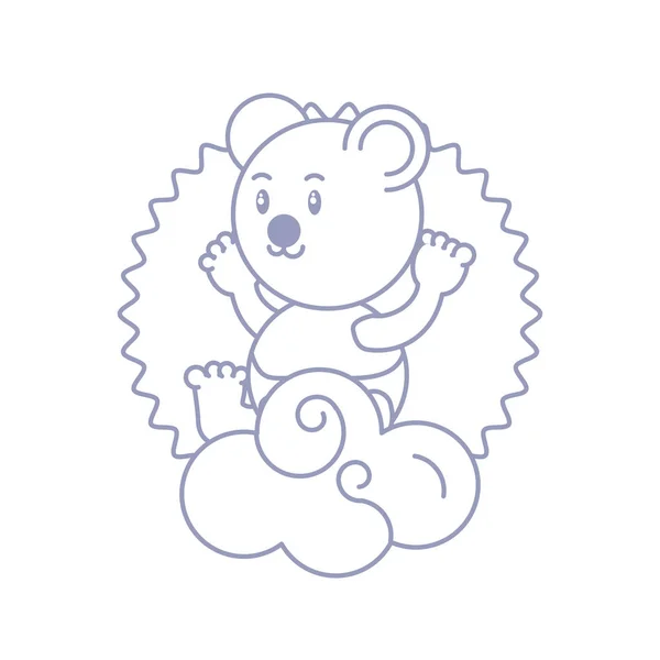 Sello con lindo oso bebé animal y nube — Archivo Imágenes Vectoriales