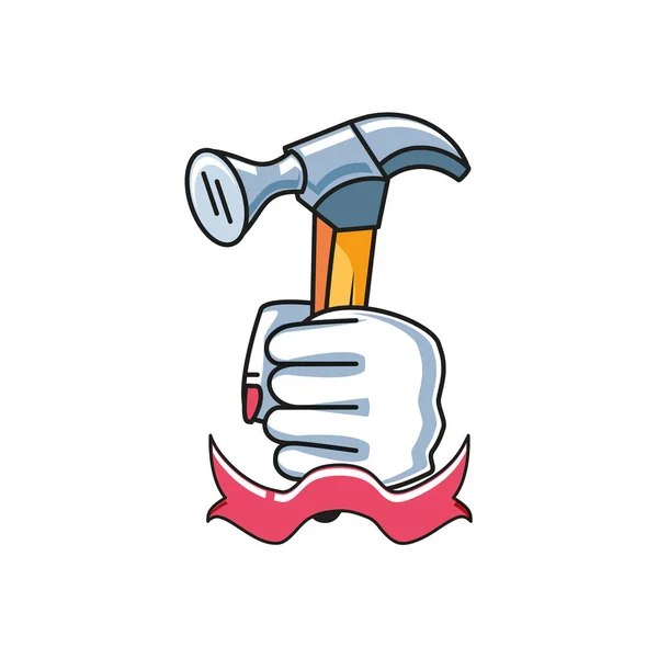Outil marteau avec poing main puissance femelle — Image vectorielle