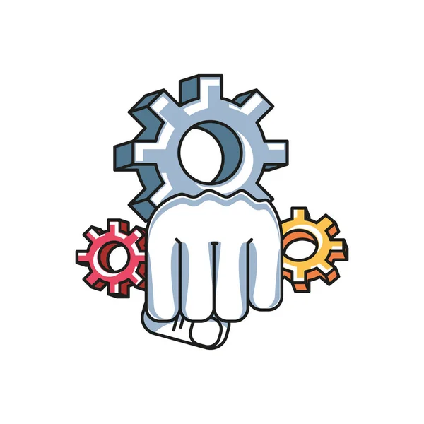 Hand fist power with gears pinions — Stock Vector
