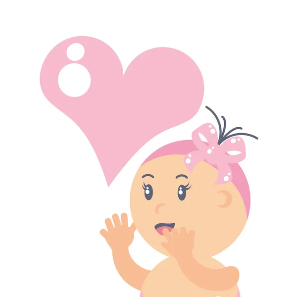 Lindo bebé chica y corazón amor — Archivo Imágenes Vectoriales
