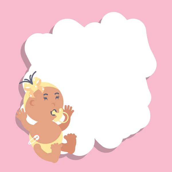 Carte et mignon bébé fille avec sucette — Image vectorielle