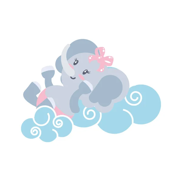 Słodkie kobiece słoniątko zwierzę i chmury — Wektor stockowy