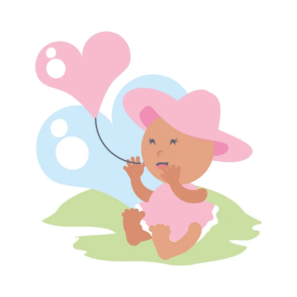 Şapka ve kalp aşk ile sevimli bebek kız — Stok Vektör