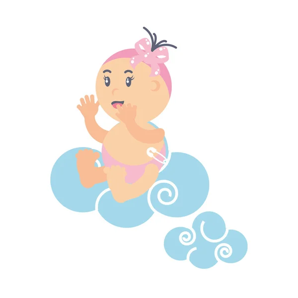 Linda niña con nubes — Vector de stock