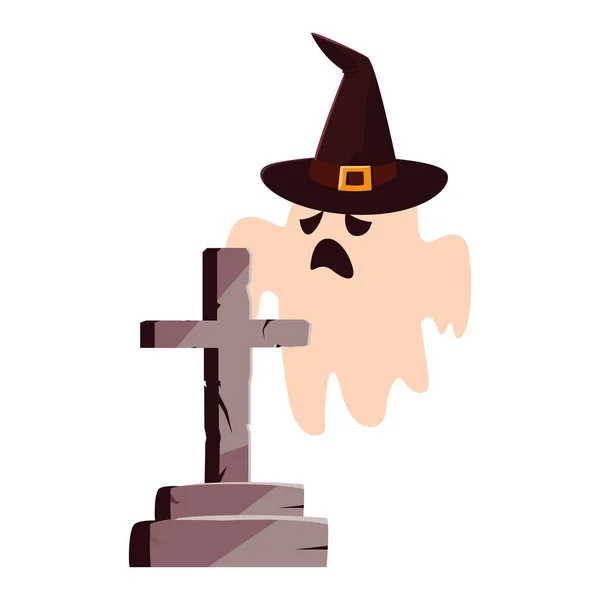 Ghost med hat Cross Happy Halloween firande — Stock vektor