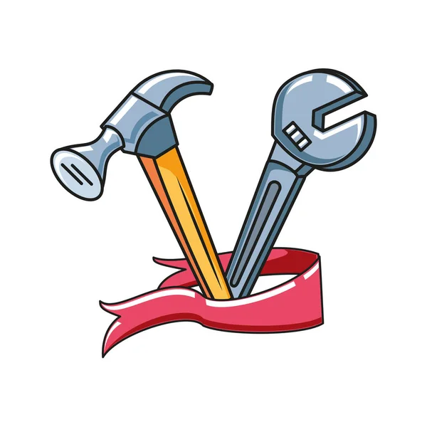 Moersleutel met hamer en lint — Stockvector