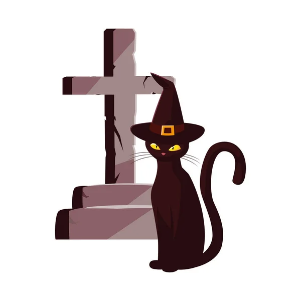 Kočka kříž šťastný Halloween oslava — Stockový vektor