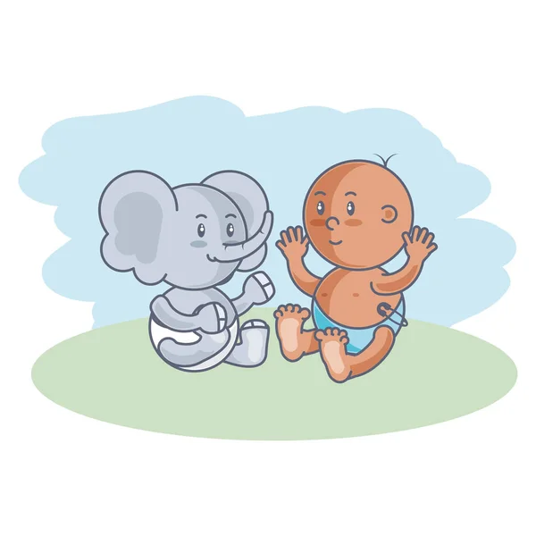 Söt elefant med Baby Boy isolerad ikon — Stock vektor