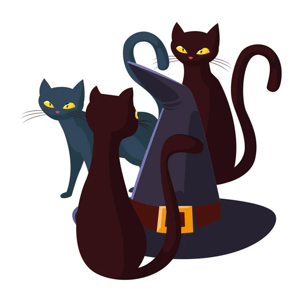 Black cats hat happy halloween celebration — Stock Vector