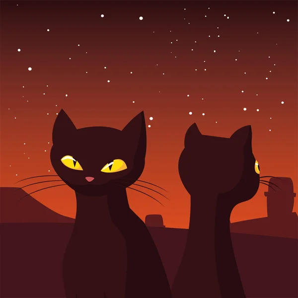 Fekete macska boldog halloween ünnepség design — Stock Vector