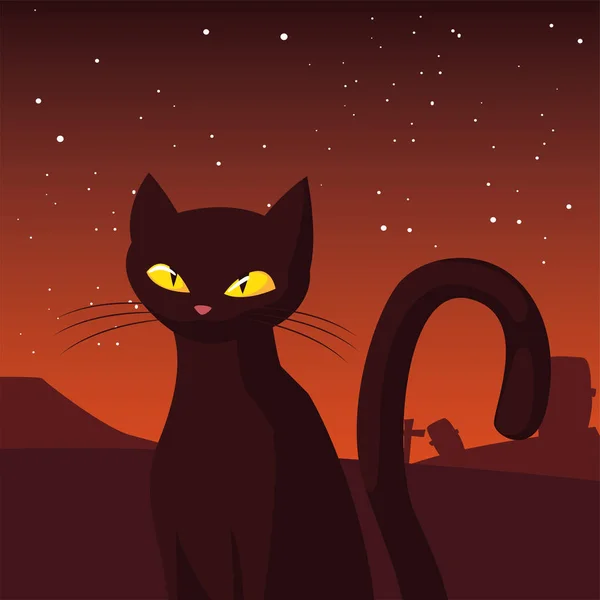 Černá kočka šťastný Halloween oslava — Stockový vektor