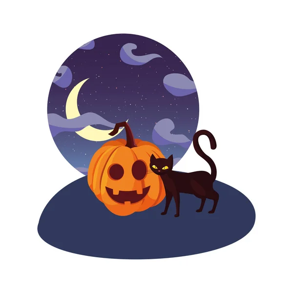 Chat citrouille joyeuse fête d'Halloween — Image vectorielle