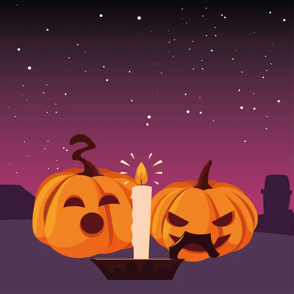 Гарбузи та свічки щасливий дизайн святкування Хеллоуїна — стоковий вектор