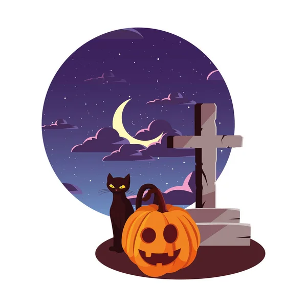Zucca gatto felice festa di Halloween — Vettoriale Stock